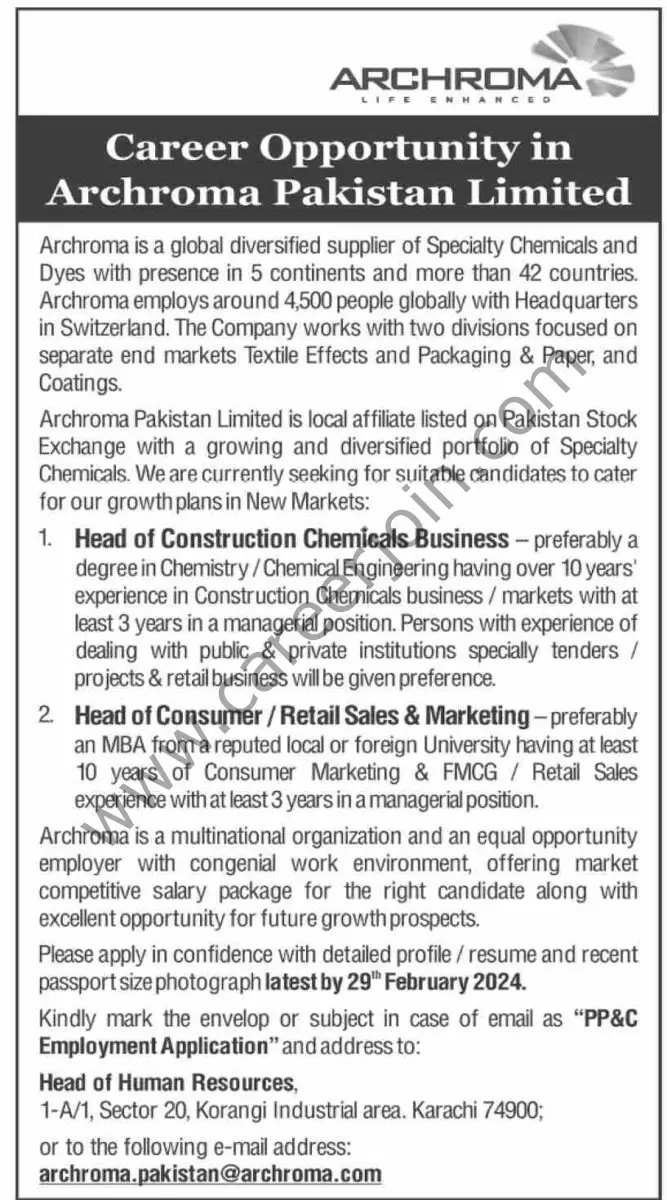 Archroma Pakistan Ltd Jobs 21 January 2024 Dawn 667x1200 1