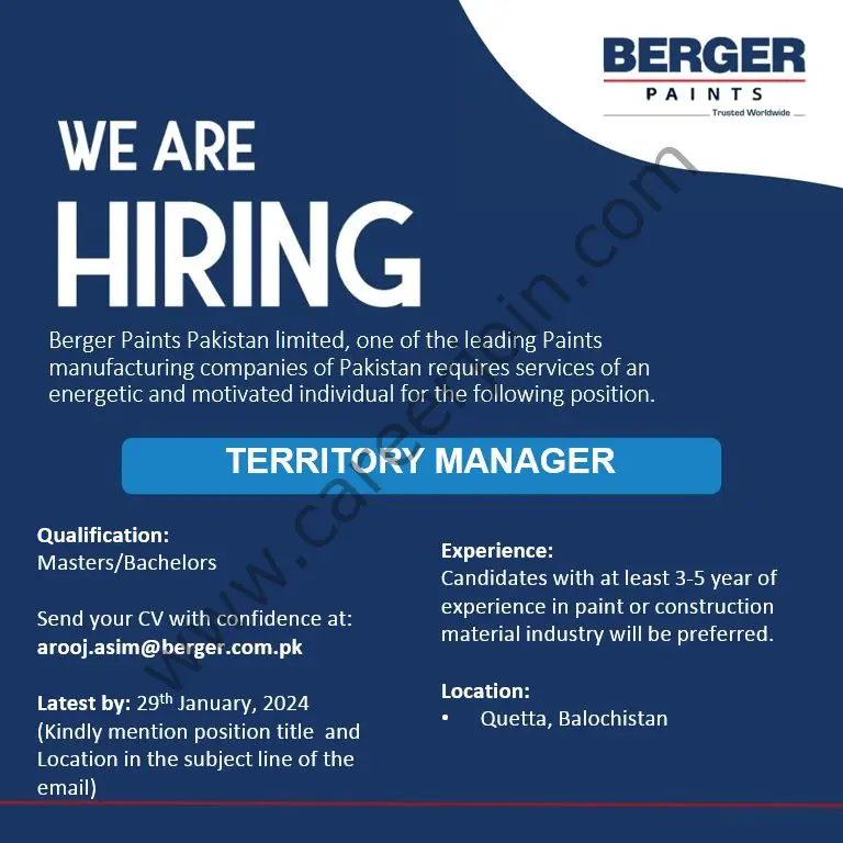 Berger Paints Jobs 19 Jan 2024 2