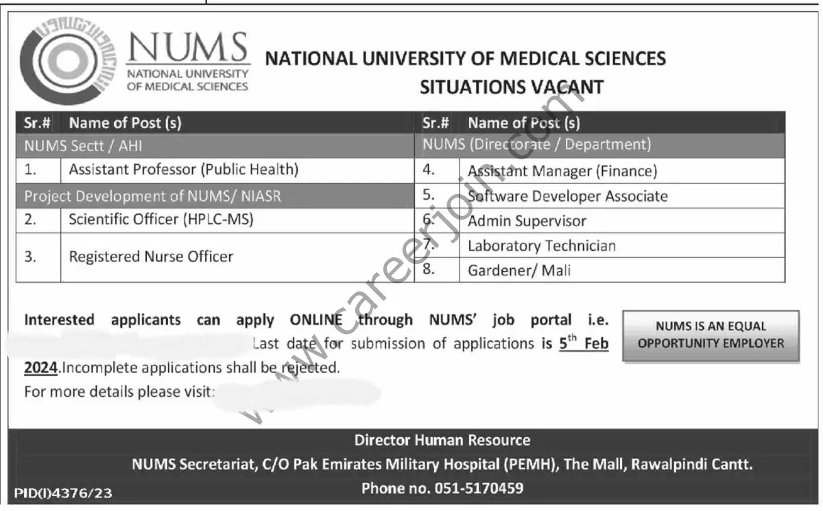 National University of Medical Sciences NUMS Jobs 21 January 2024 Dawn 1200x745 1