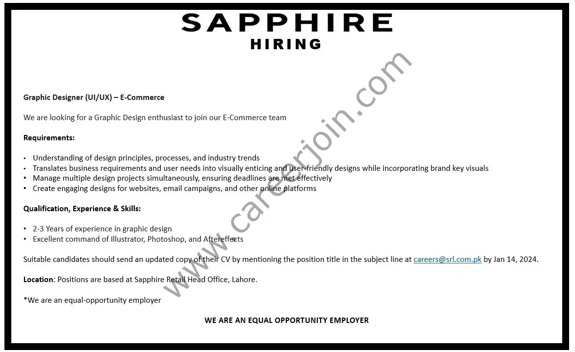 Sapphire Retail Jobs 11 Jan 2024